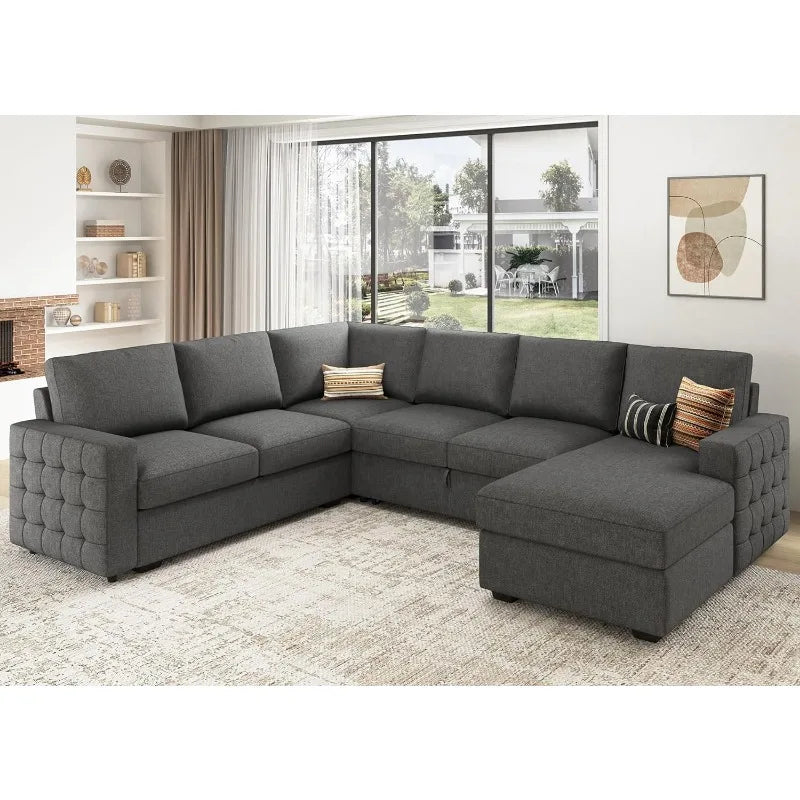 Sectional Sleeper Sofa, Velvet, storage, Chaise, U-shaped