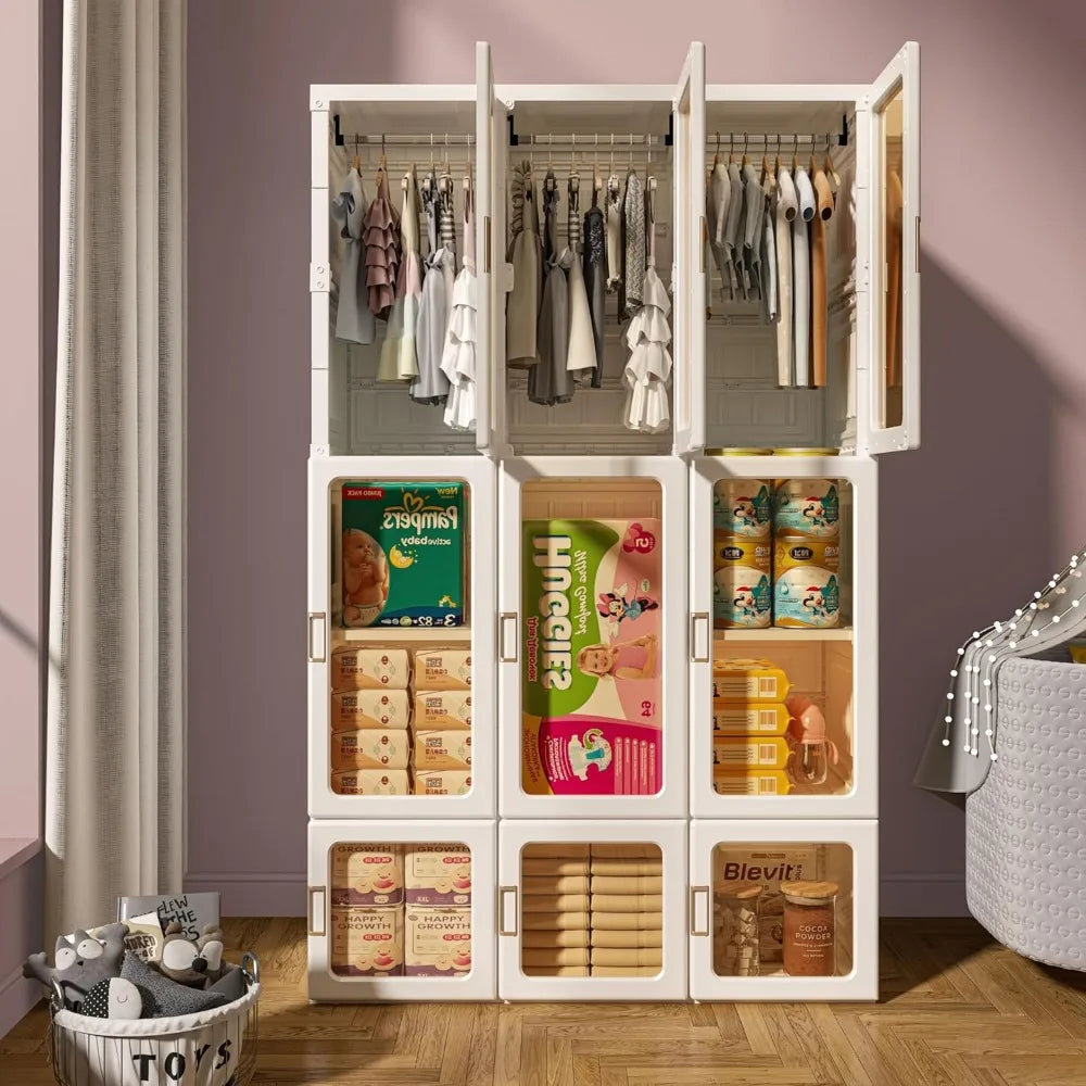 Portable Kids Closet - Wardrobe for Baby and Kids - Closet Organizer with Hanging Rod