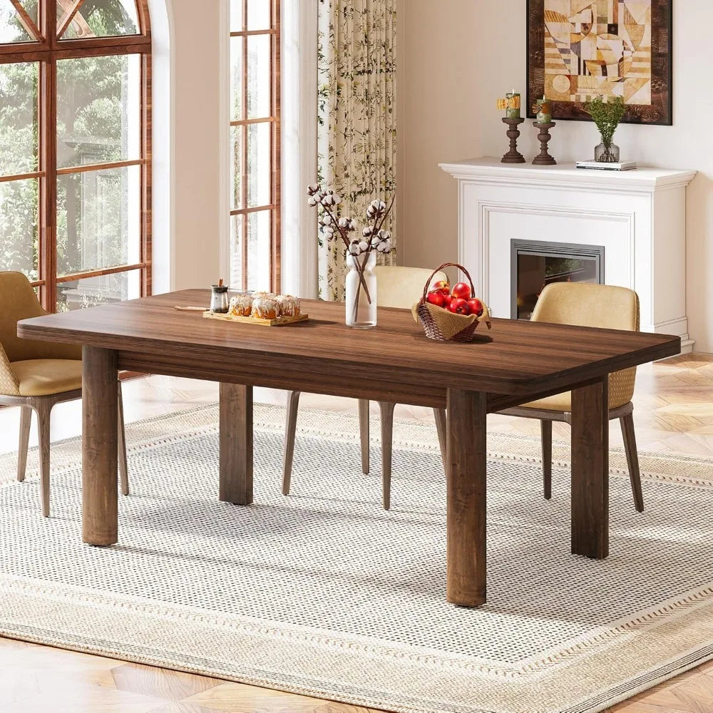 Farmhouse Wood Table  for 4-6 people, rectangular, solid wood legs