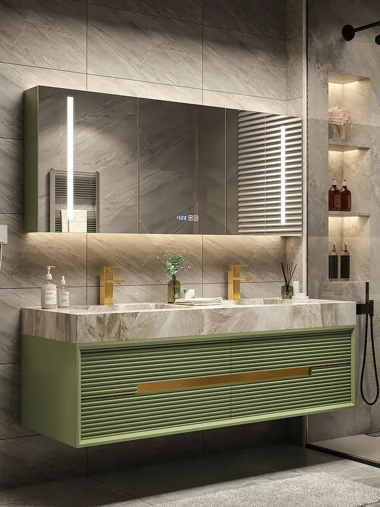Light Luxury  Combination Suit Oak Milk Tea Color Cabinet Rock Plate Washstand Modern Toilet Wash Basin