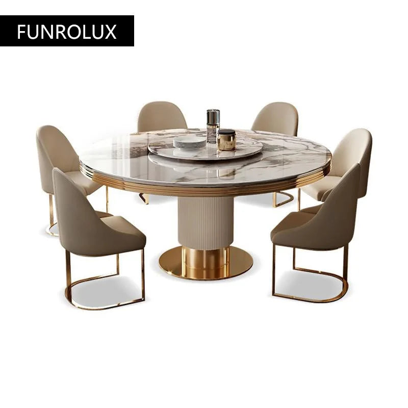 Modern  simple restaurant marble round  table and chair combination with turntable