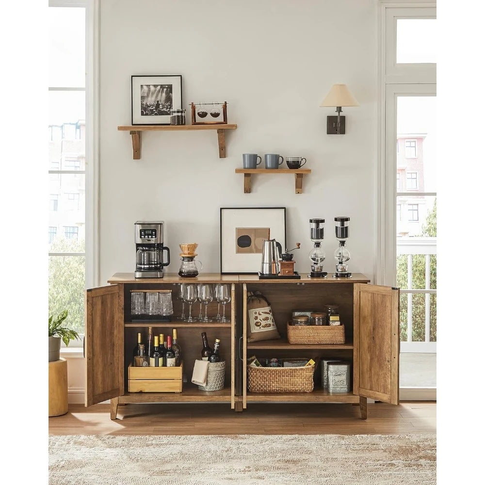 Rustic Walnut Sideboard Table , Cupboard with shelves