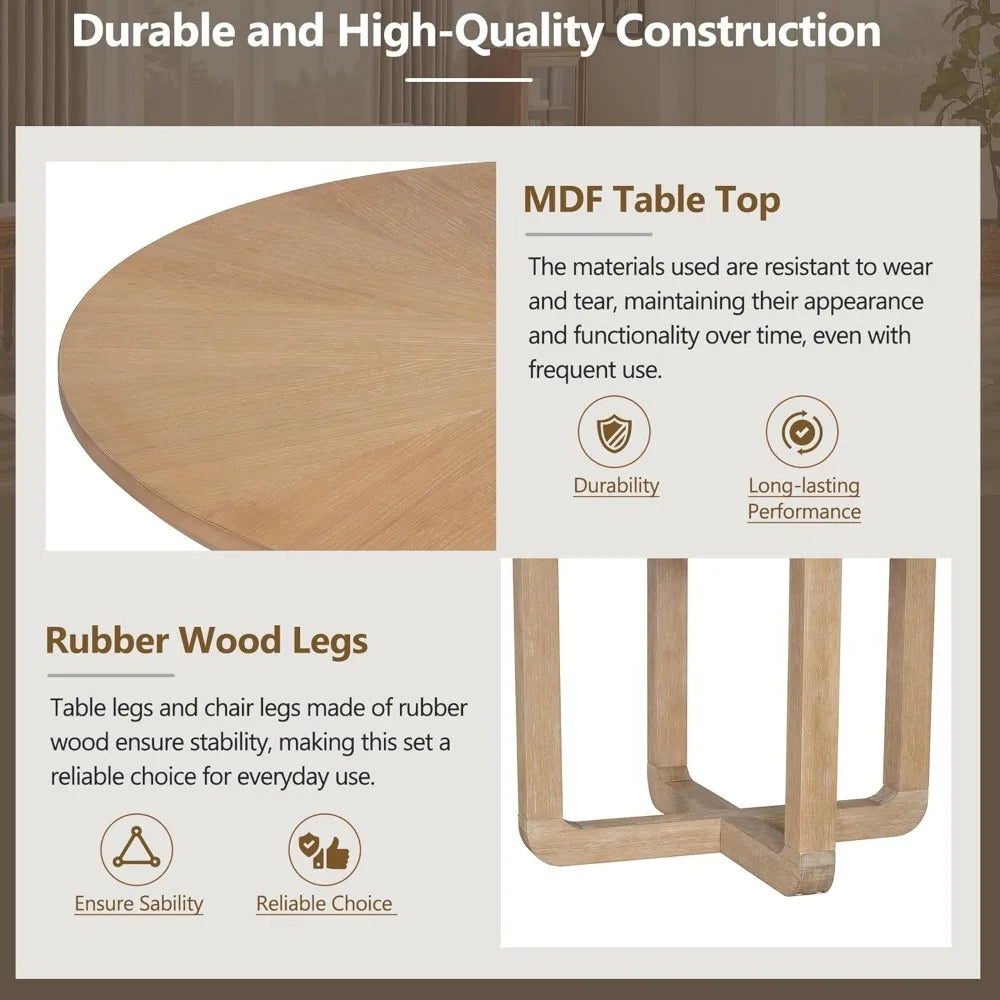 Radial Wood Grain Design, 5 piece table set for 4, round table and 4 upholstered chairs