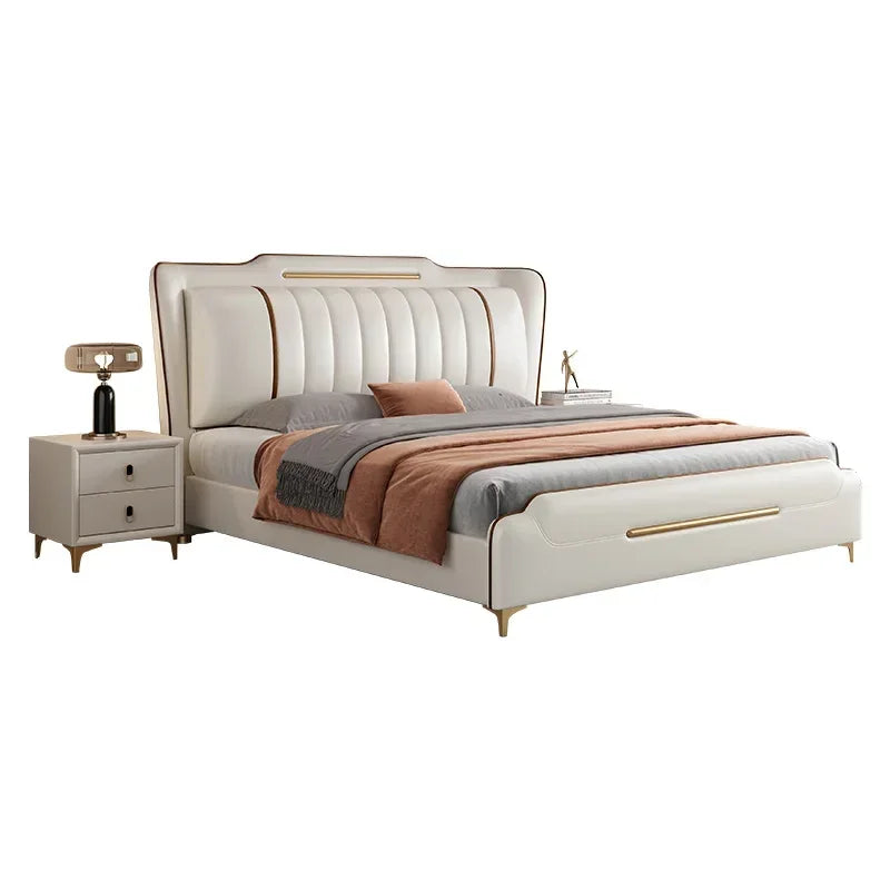 Princess Double Bed  Frame Waterproof Beige  Double Bed Headboards Luxury Platform