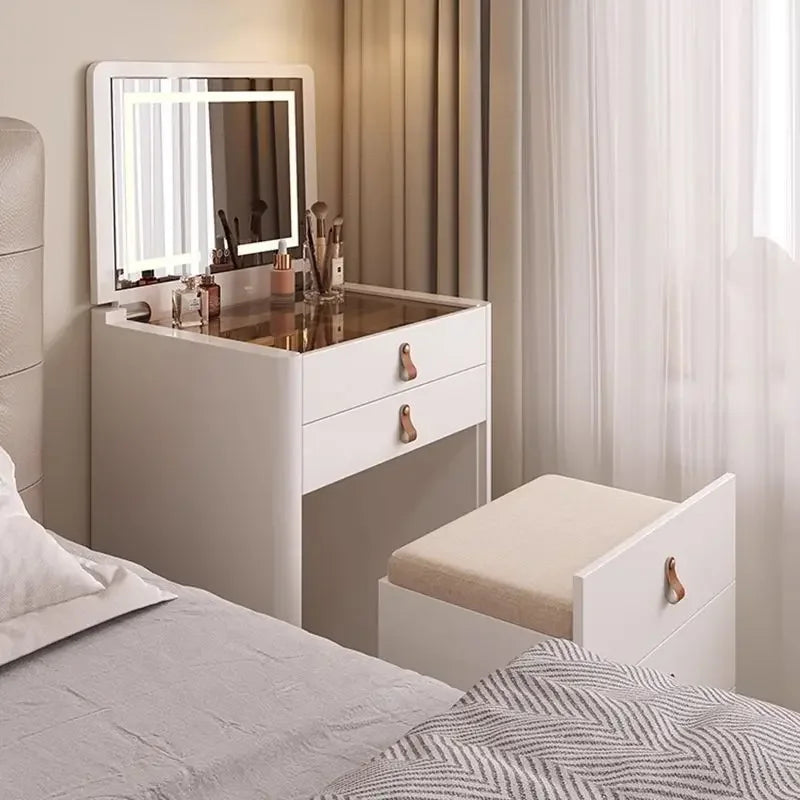 Vanity Desk Set with Flip-top Mirror and Lights ,Large Storage for Small Space Compact Dressing Table