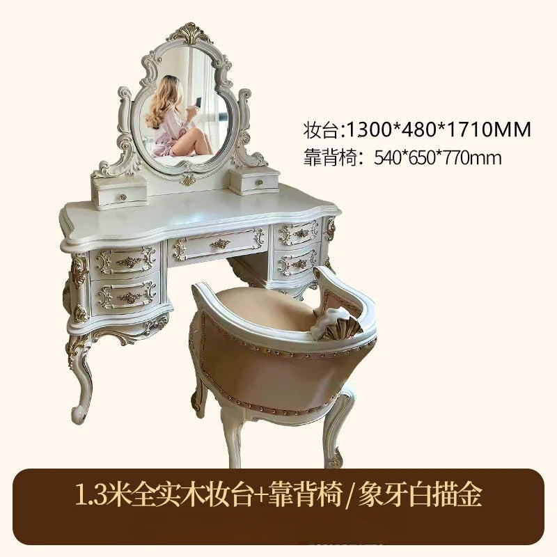 Nordic Wood European Vanity. Luxury  Dressing Table. Mirror Princess Salon