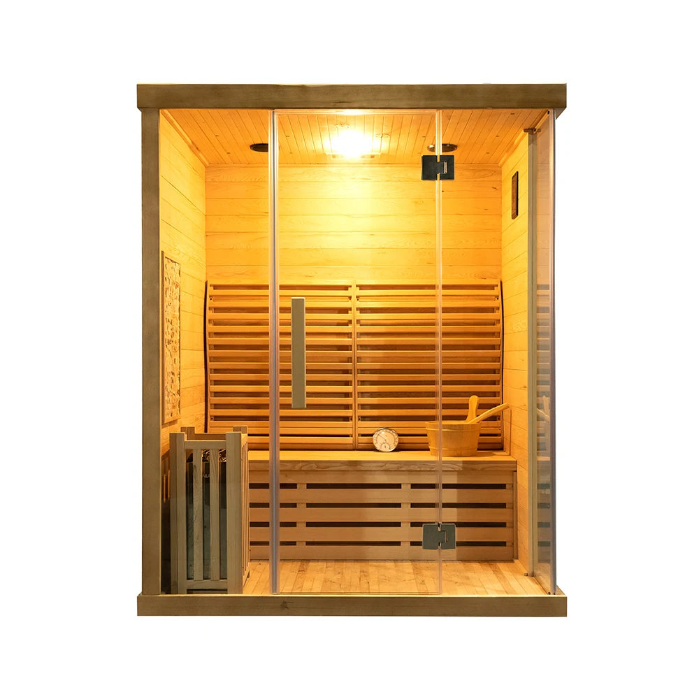 Indoor Hemlock Wood Traditional . 3 person, luxury steam sauna room