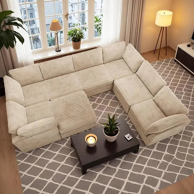 Convertible Sleeper Sofa, Luxury. Oversized, U-shaped Cloud, Deep Seat, Upholstered