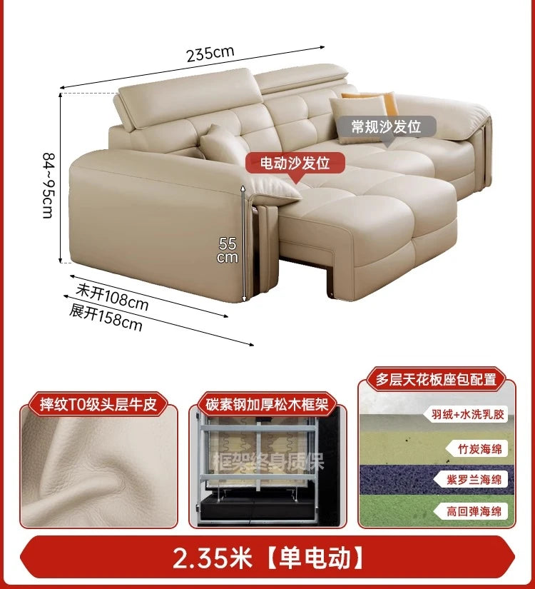 Leather Recliner Dual use electric function Double retractable sleep couch