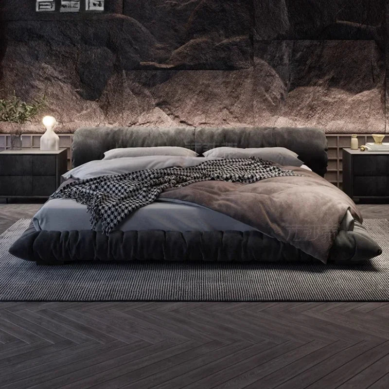Big Wooden King Size Beds , Duvet  Waterproof, Gray, Luxury Backrest