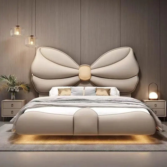 Luxury  Floating Bed with lights. Modern King Size Frame Double. Twin Headboards