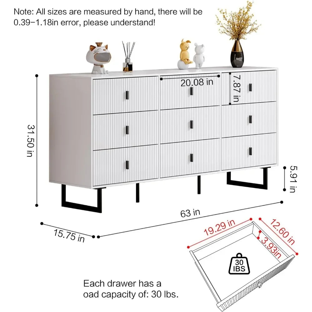 Dresser, 9 drawers, deep, storage, polished