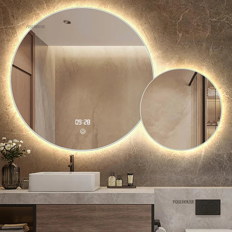 Nordic Wall Mounted decorative circular mirror with LED light,