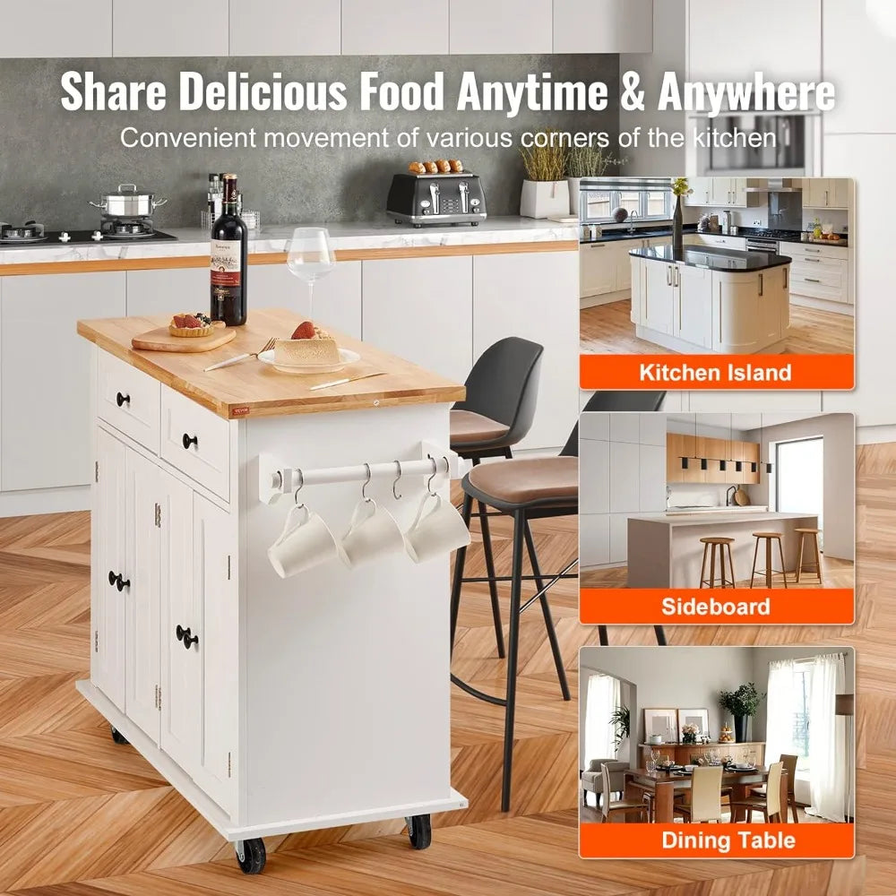 Kitchen Island Cart with Solid Wood Top,