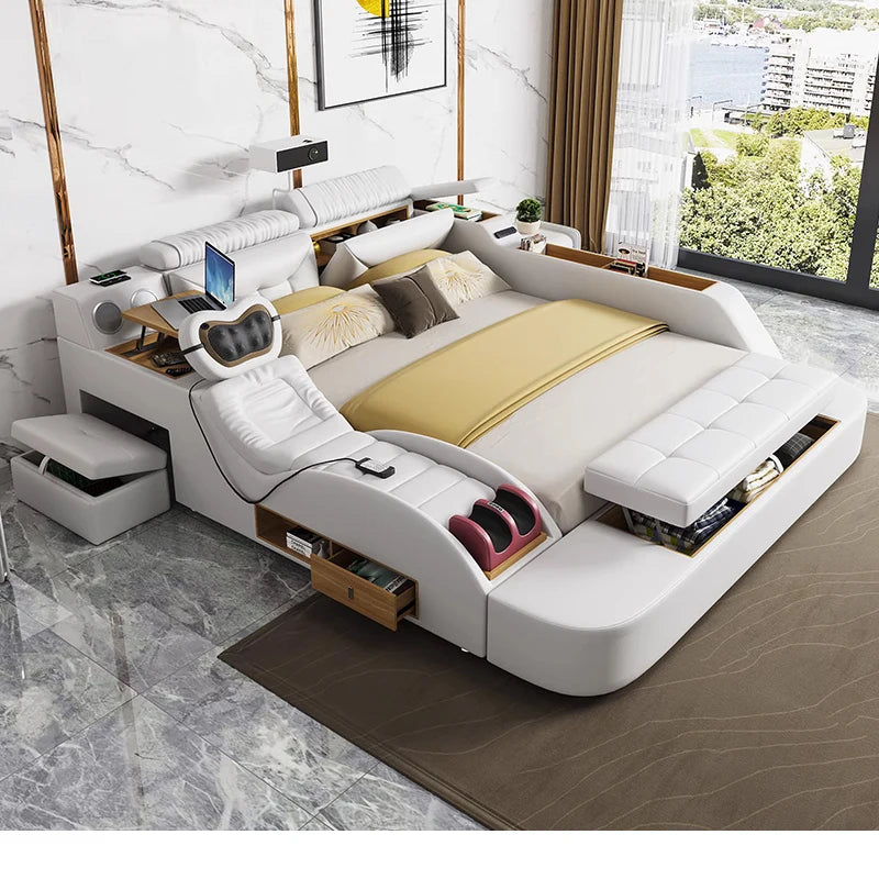Matrimoniale Beauty Design Multifunctional Wooden  Smart Headboards, Double Modern Princess Bed