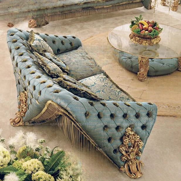 Villa Wood Carved Sofa Court Luxury Fabric Craft Sofa Combination
