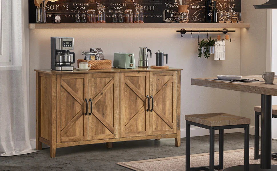 Rustic Walnut Sideboard Table , Cupboard with shelves