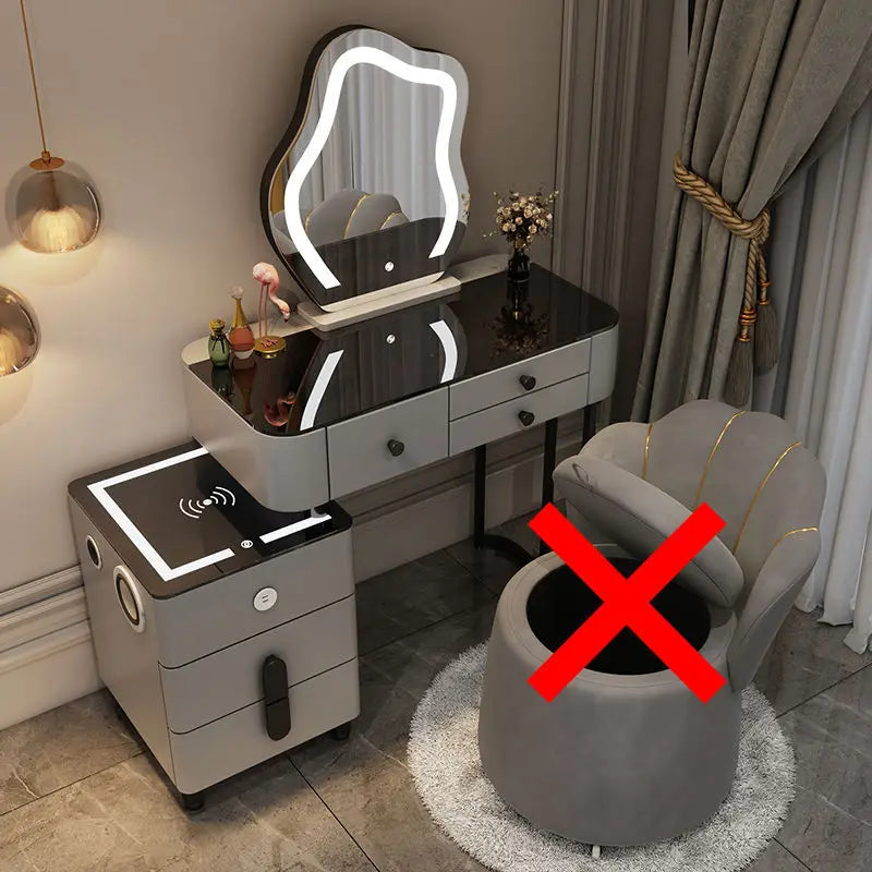 Nordic Vanity Glass Luxury table with charging wireless, nightstand with cloud mirror