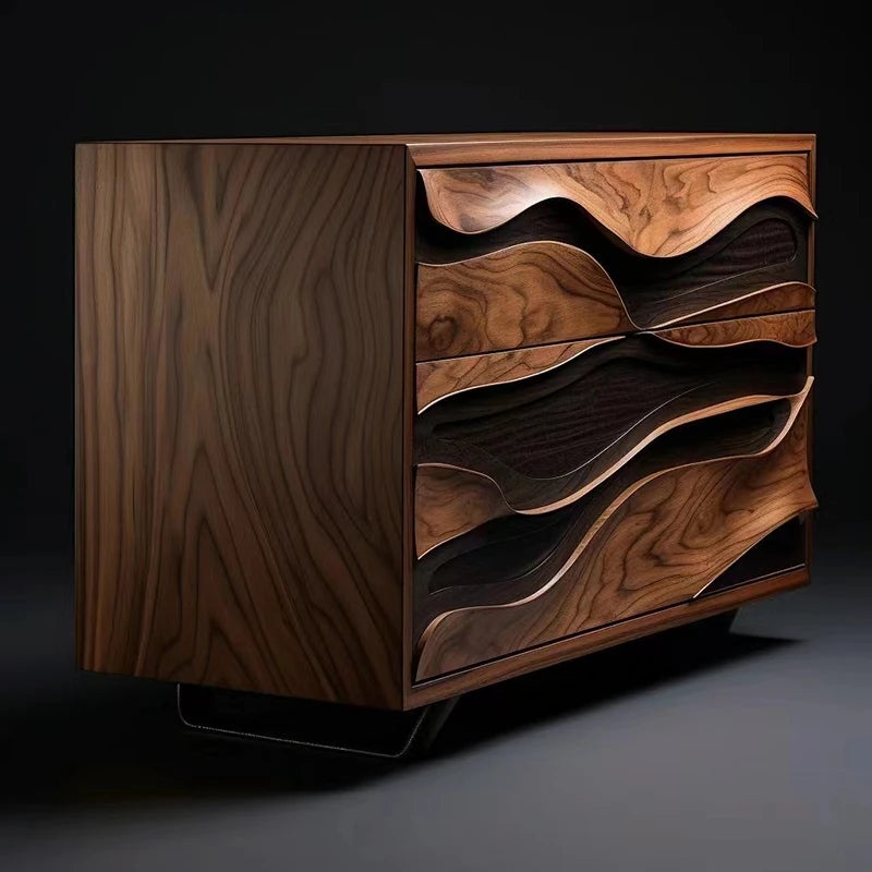 Nordic Retro Black Walnut Solid Wood Entrance Sideboard  Cabinet Designer Model Creative Upscale