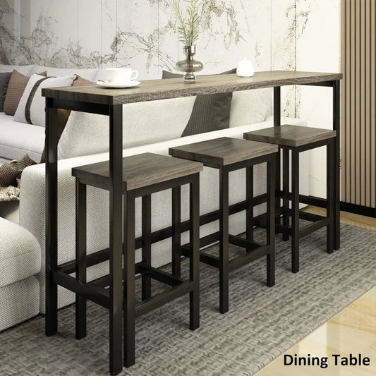 Dining Table Set 4-Piece, 3 Stools and Side Tables,  Footrest