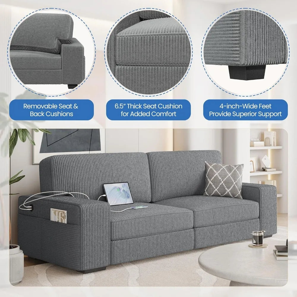 Modern  2 Seater Sofa with USB Charging Ports & Side Storage Pockets