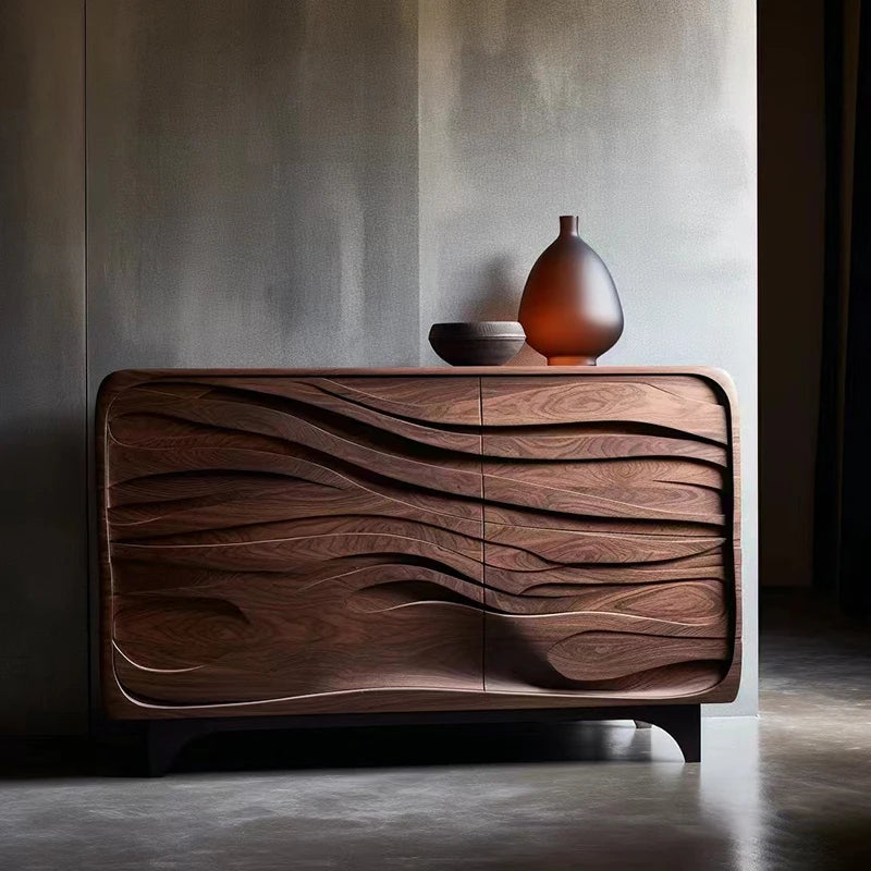 Nordic Retro Black Walnut Solid Wood Entrance Sideboard  Cabinet Designer Model Creative Upscale