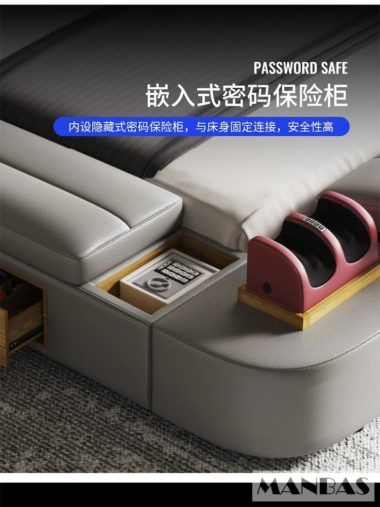 Tech Smart Ultimate Multifunctional Bed Frame with Genuine Leather, Massage, Speaker, Projector, Air Purifier