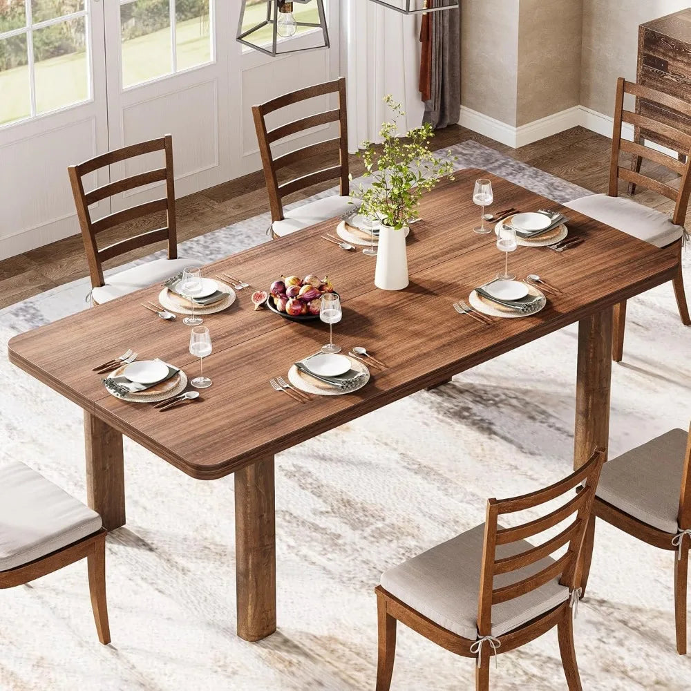 Farmhouse Wood Table  for 4-6 people, rectangular, solid wood legs