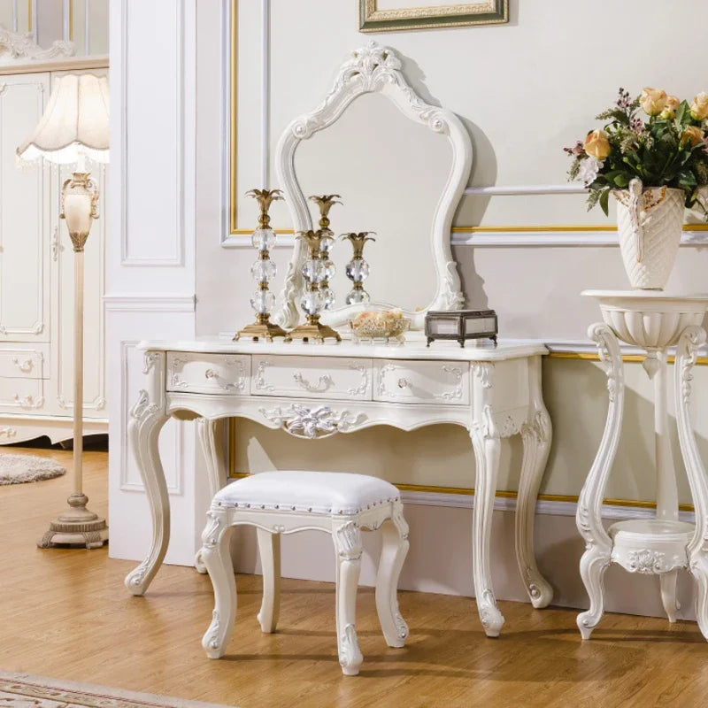 Nordic Wood European Vanity. Luxury  Dressing Table. Mirror Princess Salon