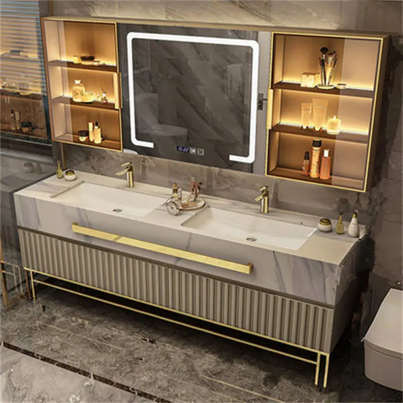 Modern Luxury  Cabinet with Combination Slate Basin  Wall Mount Vanity  with Sink