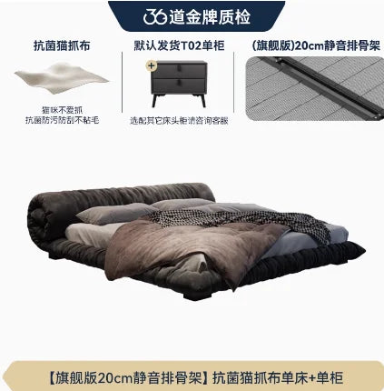 Big Wooden King Size Beds , Duvet  Waterproof, Gray, Luxury Backrest