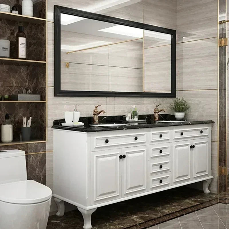 Solid Wood Armoire  Cabinet, Mirror Double Sink , Floor to ceiling Washbasin,