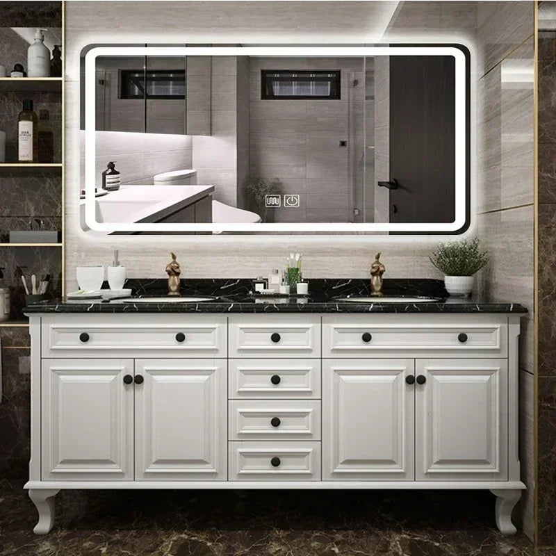 Solid Wood Armoire  Cabinet, Mirror Double Sink , Floor to ceiling Washbasin,