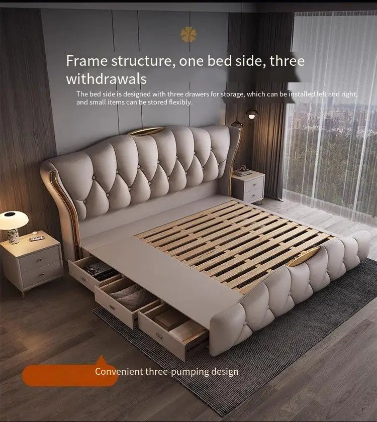 Matrimonial Contact Double  Leather King Size Wooden Luxury Double Modern  Princess Bed