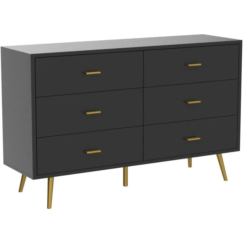 Modern Wood Dresser, 6 drawers, wide, metal handles, storage