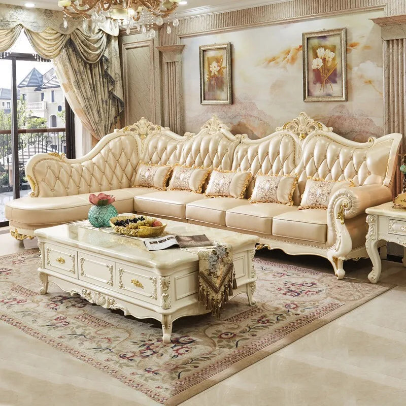 Classic Antique Royal Style L Shape Luxury  Couch Sets
